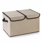 Kuber Industries Double Lid Foldable Storage Box|Toys Storage Bin|Wardrobe Organizer For Clothes|Front Handle & Stackable (Beige)